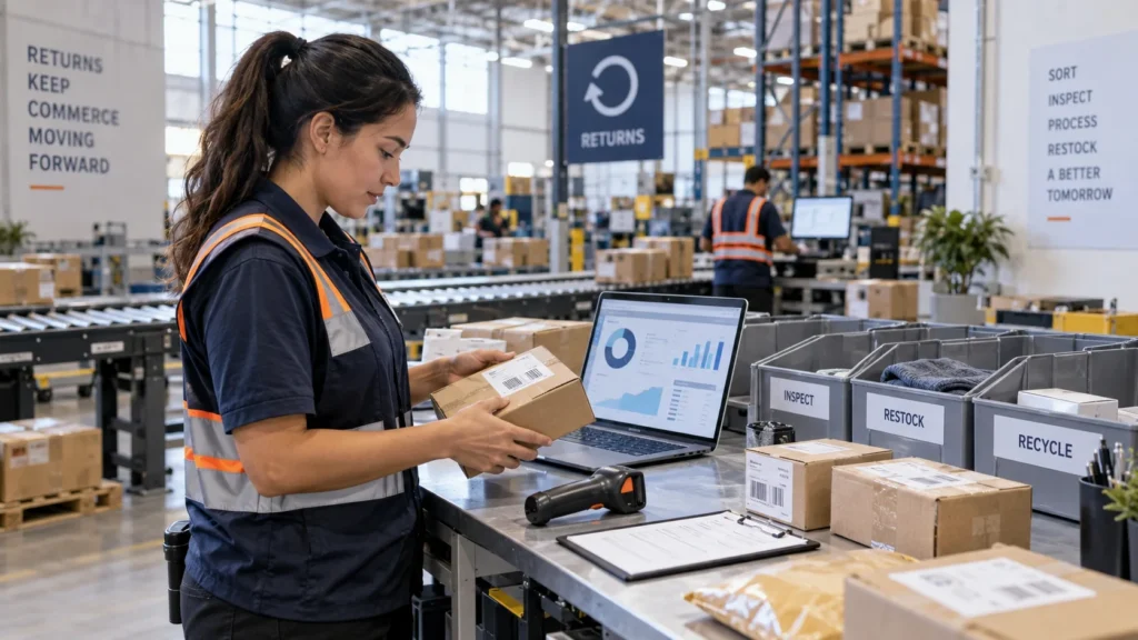 Ecommerce returns management software used at a warehouse returns station