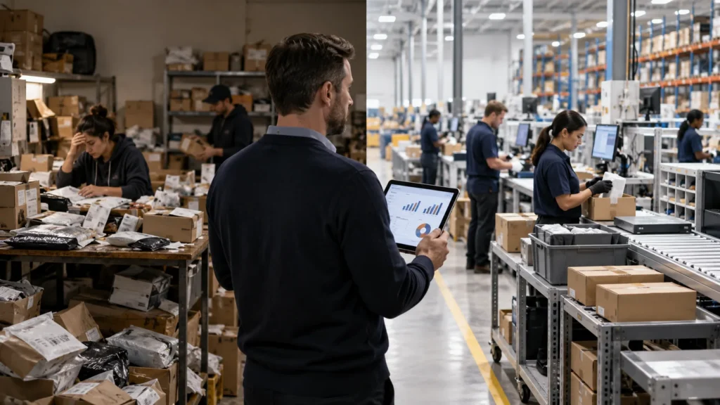 In-house ecommerce returns processing compared with an outsourced 3PL returns center