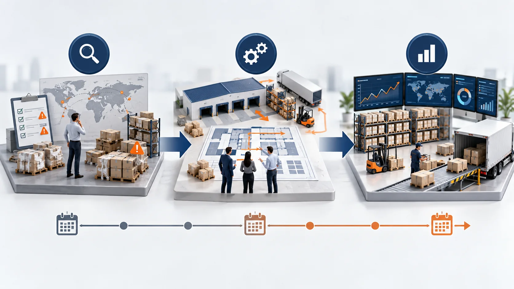 Supply chain restructuring across diagnosis, redesign, and stabilized fulfillment phases